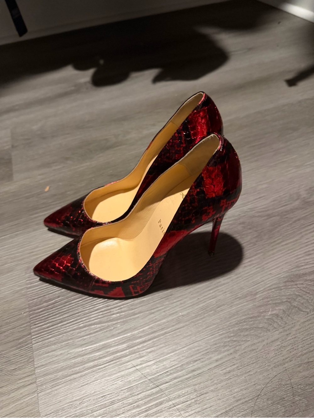 Christian Louboutin Red Snake-Print Pointed Toe High Heels 100s